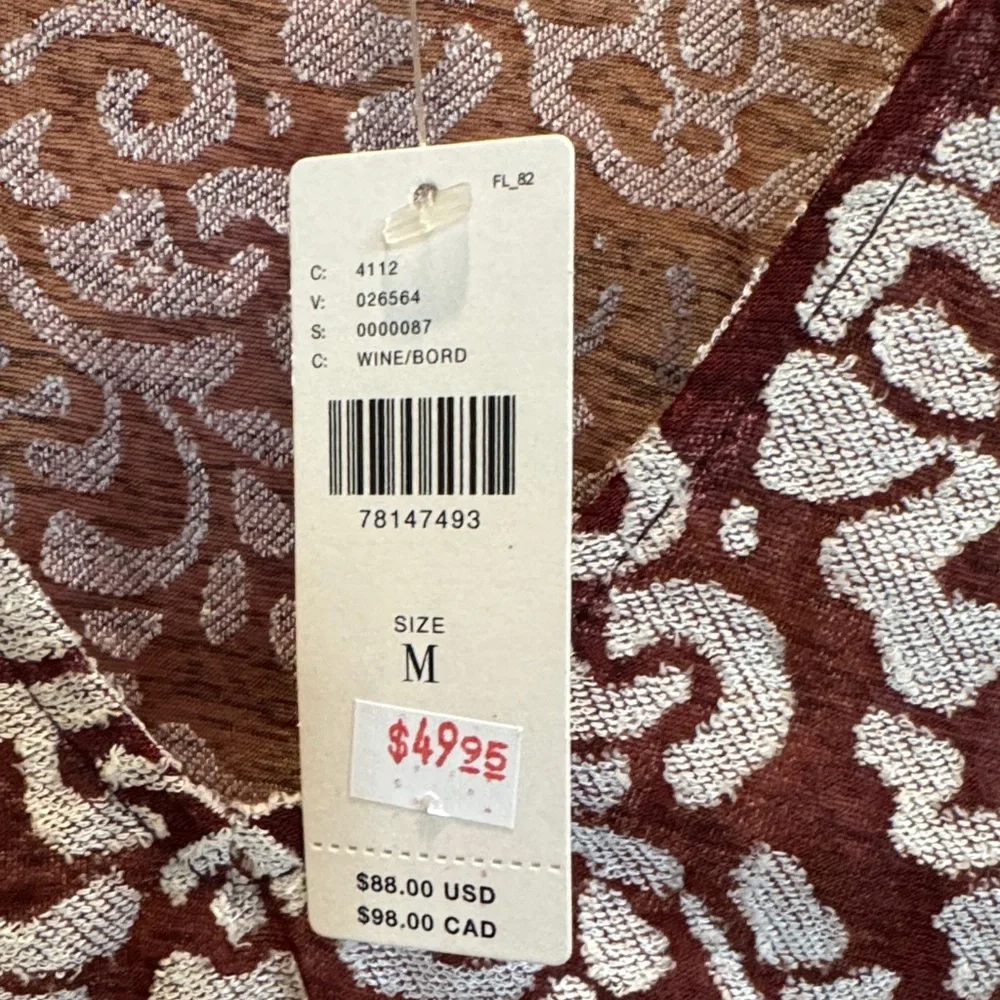 Anthropologie Burgundy and White Floral Print V-Neck Blouse